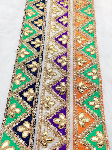 Silk Fabric Trim, Gold Gota Patti Indian Sari Border Trim By Yard Decorative Trim Craft Lace, Two Colour Trim